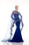Panoply - Strapless Rhinestone Embellished with Cape Trumpet Dress 44295 In Blue and Silver