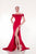 Panoply - Floral Off-The-Shoulder with High Slit Trumpet Dress 44296 in Red
