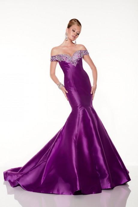 Panoply - Embellished Off-The-Shoulder Mikado Mermaid Dress 44297 In Purple