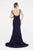 Saboroma - 4429 Plunging Bodice Bead-Trimmed Trumpet Gown In Blue
