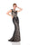Panoply - Delicate Bejeweled High Illusion Lace Trumpet Gown 44301 In Black and Neutral