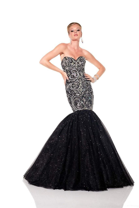 Panoply - Embellished Strapless Sweetheart Mermaid Dress 44302 In Black