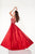 Panoply - Embroidered V-Neck Taffeta Trumpet Dress 44305 In Red and Neutral