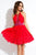 Rachel Allan Short - 4433 Beaded Halter Lace Short Dress in Red