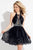 Rachel Allan Short - 4433 Beaded Halter Lace Short Dress in Black