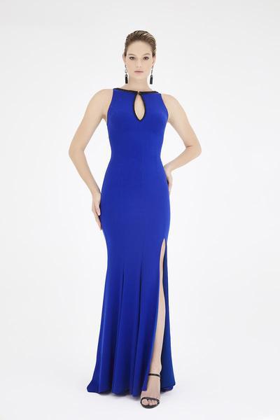 Saboroma - 4433 Bateau Keyhole Mermaid Dress In Blue