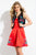 Rachel Allan Short - 4438 Short A-line Dress with Leather Vest in Red