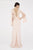 Saboroma - 4439 Long Cape Sleeve Floral Appliques Illusion Gown In Neutral and Pink