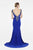 Saboroma - 4440 Cap Sleeve Floral Embroidered Sheath Gown In Blue
