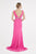 Saboroma - 4447 Pleated Plunging V-Neck Dress with Slit In Pink