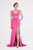 Saboroma - 4447 Pleated Plunging V-Neck Dress with Slit In Pink