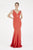 Saboroma - 4448 Beaded Cap Sleeve Cutout Accented Gown In Pink and Orange