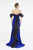 Saboroma - 4454 Off-Shoulder Sheath Dress with Slit In Blue