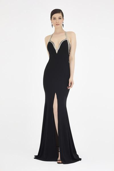Saboroma - 4457 Sweetheart Trumpet Dress with Slit In Black