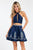 Rachel Allan Short - 4458 Halter Keyhole Detail Mikado Dress in Blue