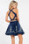 Rachel Allan Short - 4458 Halter Keyhole Detail Mikado Dress in Blue