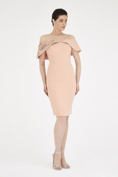 Saboroma - 4460 Bead-Ornate Floral Appliqued Sheath Dress In Pink