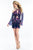 Rachel Allan Short - 4462 Beaded Sheer Bell Sleeve Sheath Dress in Blue