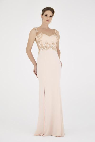 Saboroma - 4462 Floral Appliques Sheath Evening Dress In Pink