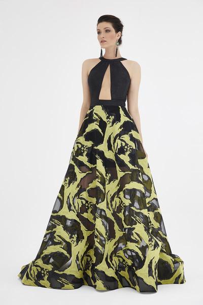 Saboroma - 4468 Halter Cutout Evening Dress In Black and Green