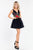 Rachel Allan Short - 4463 Embroidered Rose Satin A-Line Dress in Black