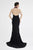 Saboroma - 4465 Floral Applique Deep Halter V-neck Dress In Black