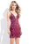 Rachel Allan Short - 4470 Beaded Deep V-neck Jersey Sheath Dress in Red