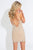 Rachel Allan Short - 4470 Beaded Deep V-neck Jersey Sheath Dress in Neutral