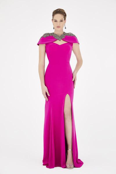 Saboroma - 4471 Beaded Cape Mermaid Evening Dress In Pink