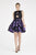 Saboroma - 4472 Feathered High Neck Printed A-line Dress In Black and Purple