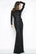 Mac Duggal - 4477 Long Sleeve Textured Stripe Sheath Gown in Black