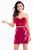 Rachel Allan Short - 4477 Floral Beaded Sweetheart Sheath Dress in Red