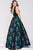 43081 Deep V-neck Printed A-line Dress