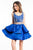 Rachel Allan Short - 4478 Two-Piece Beaded Satin Party Dress in Blue