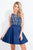Rachel Allan Short - 4481 Embellished Halter Mikado A-line Dress in Blue