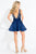 Rachel Allan Short - 4481 Embellished Halter Mikado A-line Dress in Blue