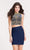 Alyce Paris - 4481 Two Piece Embellished High Halter Bodycon Dress In Blue and Gold