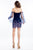 Rachel Allan Short - 4483 Tulle Off-Shoulder Beaded Sheath Dress in Blue