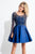 Rachel Allan Short - 4493 Long Sleeve Lace Up Illusion Dress in Blue