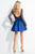 Rachel Allan Short - 4493 Long Sleeve Lace Up Illusion Dress in Blue