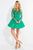 Rachel Allan Short - 4493 Long Sleeve Lace Up Illusion Dress in Green
