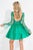 Rachel Allan Short - 4493 Long Sleeve Lace Up Illusion Dress in Green