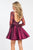Rachel Allan Short - 4493 Long Sleeve Lace Up Illusion Dress in Red