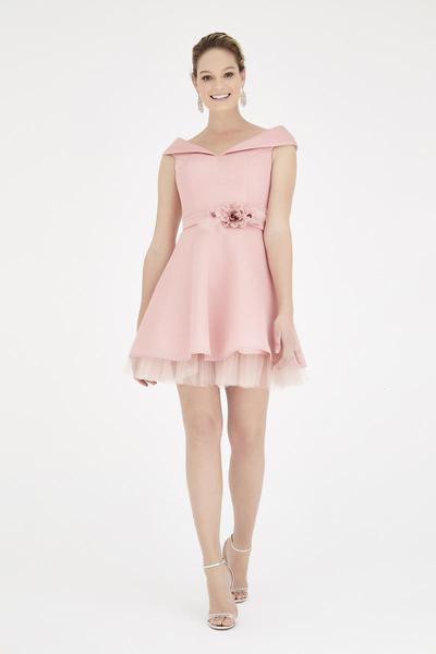Saboroma - 4494 Folded V-Neck A-Line Cocktail Dress In Pink