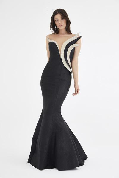 Saboroma - 4496 Two Tone Illusion Bateau Mermaid Dress In Black