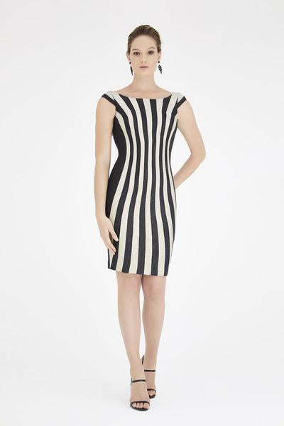 Saboroma - 4508 Two Tone Bateau Fitted Dress In Black and Silver