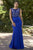 Jolene Collection - 18096L Beaded Lace Illusion Bateau Sheath Dress In Blue