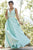 Jolene Collection - 18043L Beaded Deep V-neck Satin A-line Dress In Blue and Green