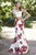 Jolene Collection - 18112 Two Piece Satin Floral Print Mermaid Dress In White and Multi-Color