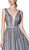 Cinderella Divine - CZ0015 Striped Metallic A-Line Gown In Blue and Gray